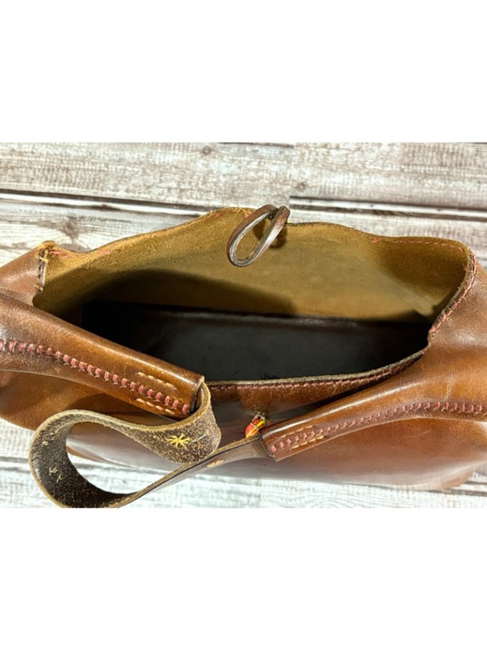 Henry Cuir Leather zip Tote Bag color Brown made in Italy - Picture 7 of 9